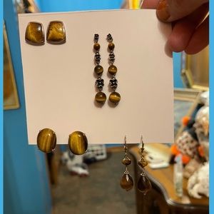 Lot 4 pairs of sterling silver 925 tigers eye
earrings **offers welcome**